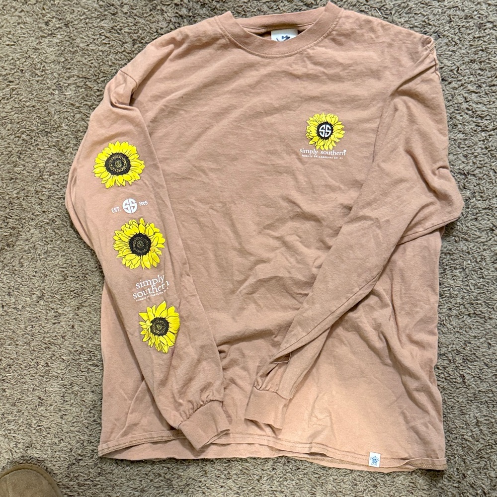 Simply Southern Brown Long Sleeve Shirt with Sunflower Accents